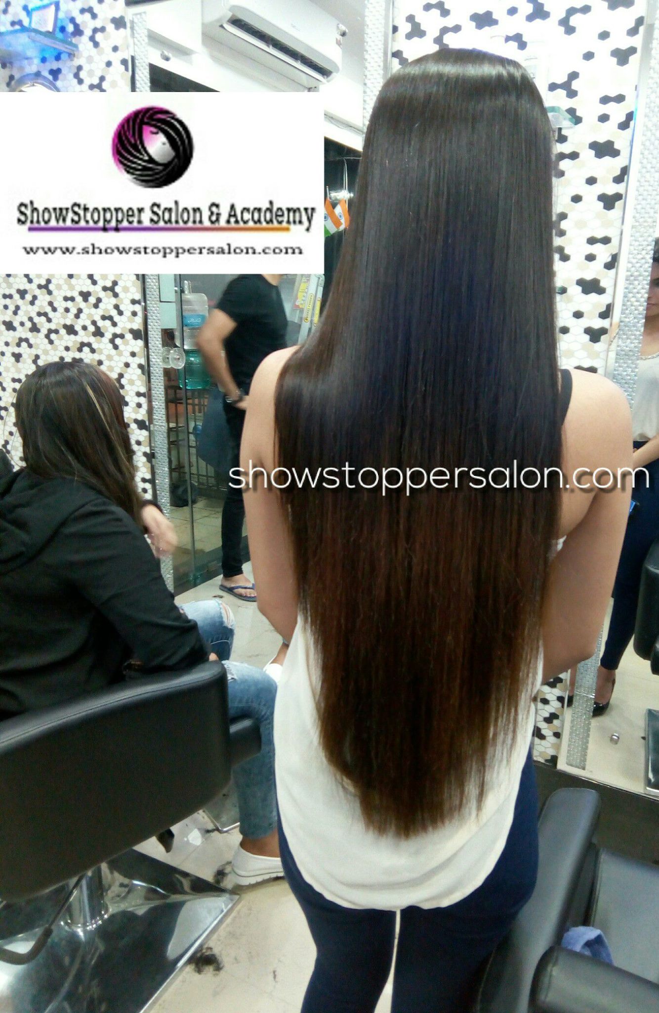 after long black showstopper unisex hair salon & academy mira road